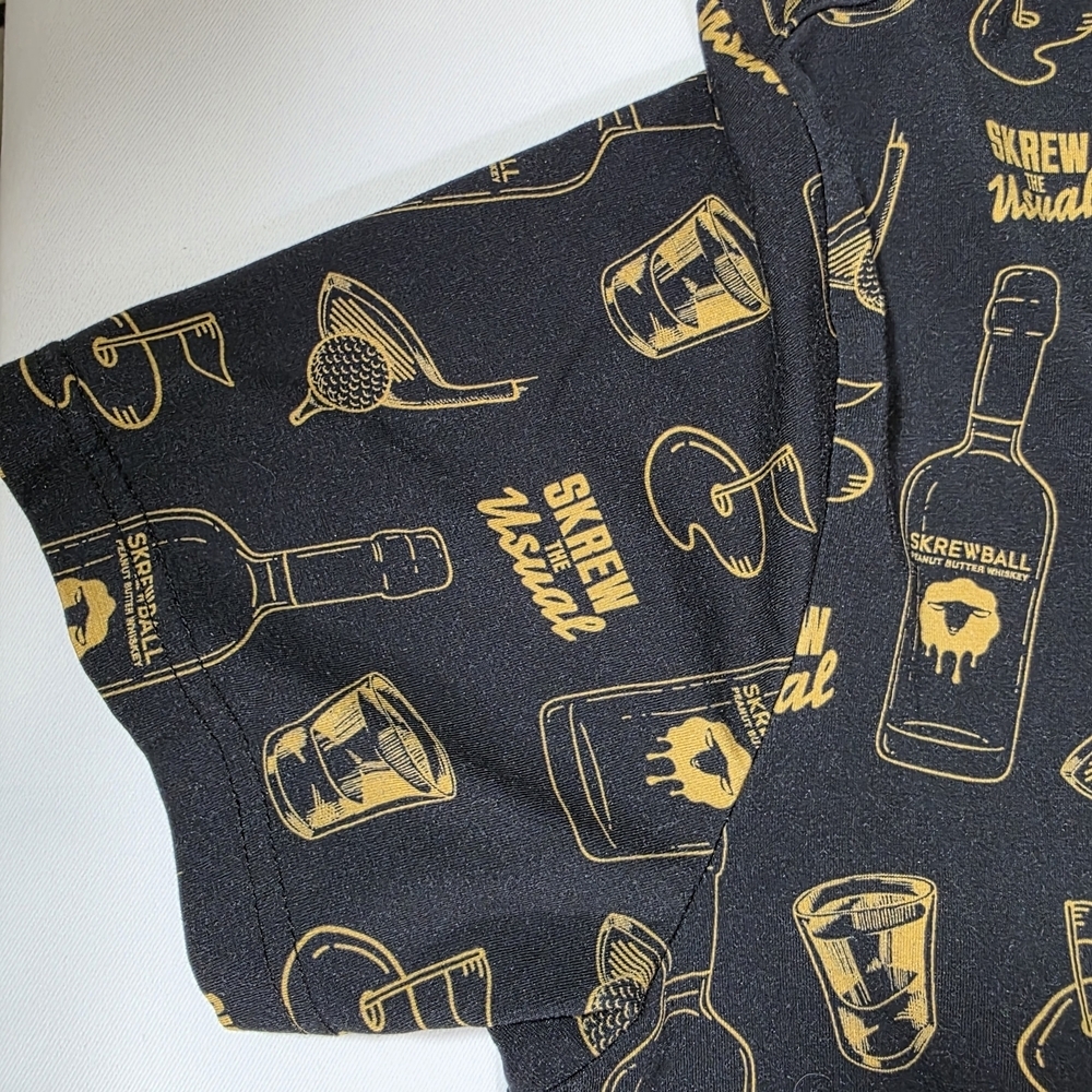 Skrewball Whiskey Men’s Button Up Shirt Medium Black Gold Graphic Stretch Casual - Picture 3 of 6